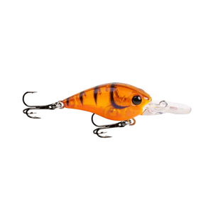 Orange and black striped fishing lure on a white background