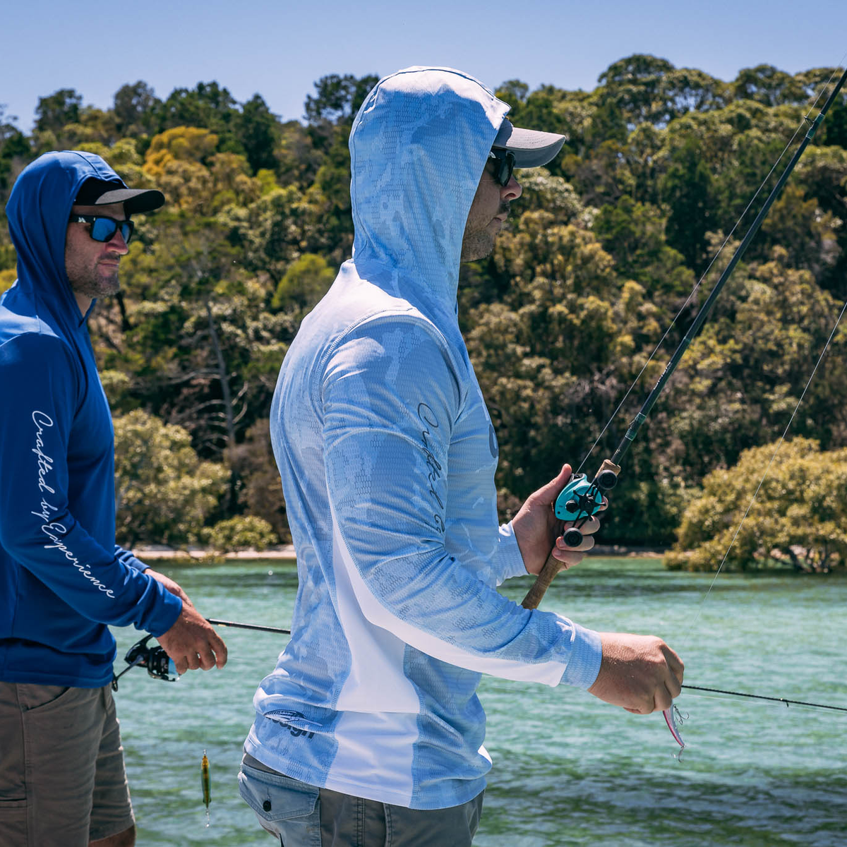 Nomad Tech Fishing Shirt Hooded - Camo Splice Blue - Outdoor Adventure  South West Rocks